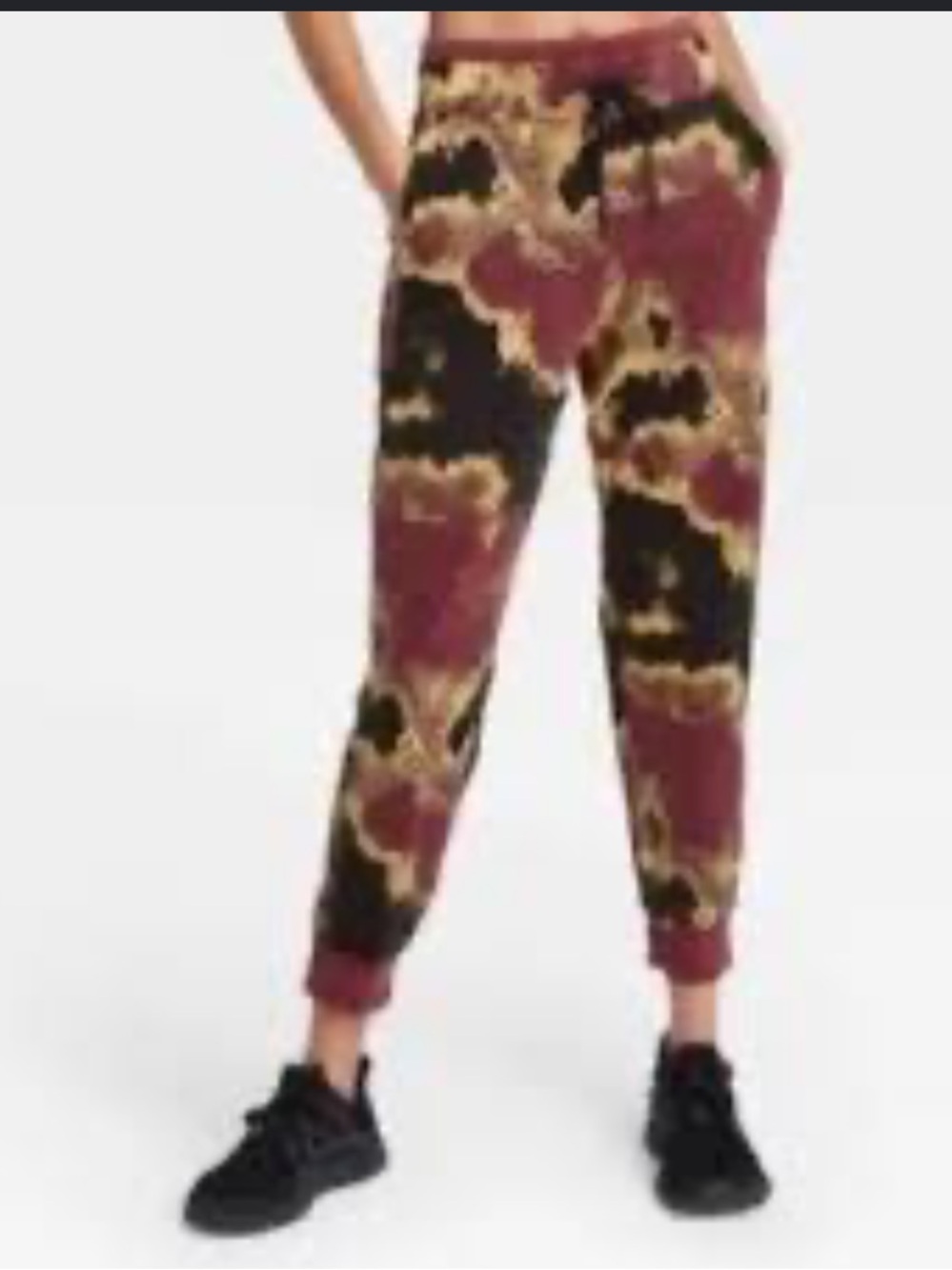 Patterned Jogger Pants in Burgundy, Black & Gold